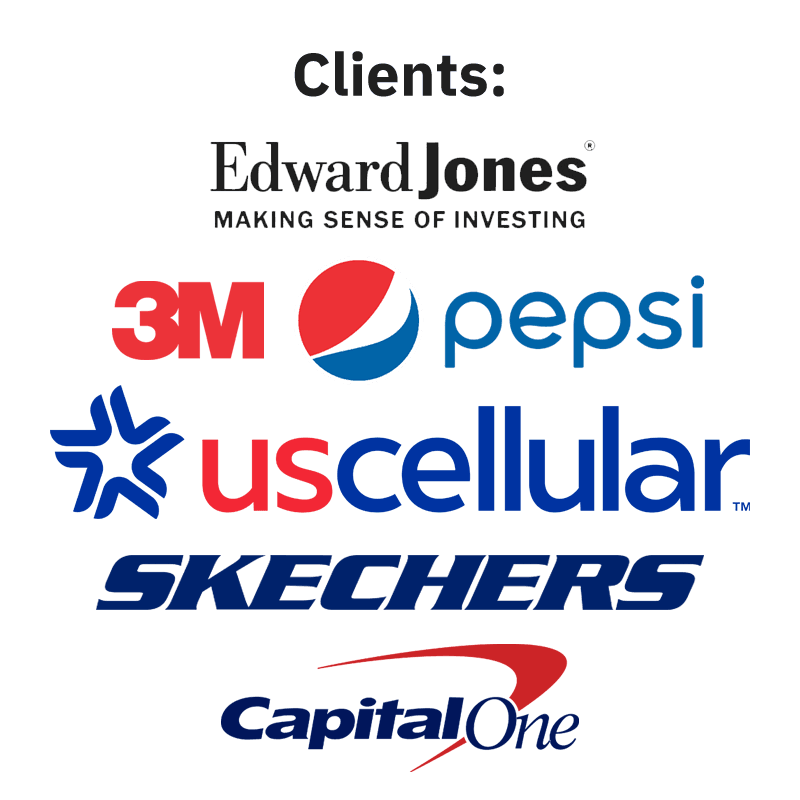 Edward Jones, 3M, Pepsi, US Cellular, Skechers, and CapitalOne logos (All are past Ryan Martin's past clients.)