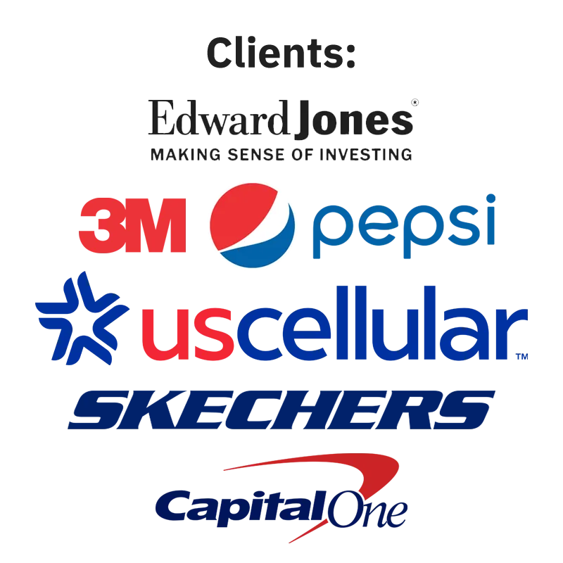 Edward Jones, 3M, Pepsi, US Cellular,  Skechers, and CapitalOne logos (All are past Ryan Martin's past clients.)